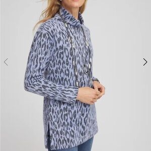 Chico’s Jaquard Animal Print Mock Neck Pullover Tunic Side Slits Classic M